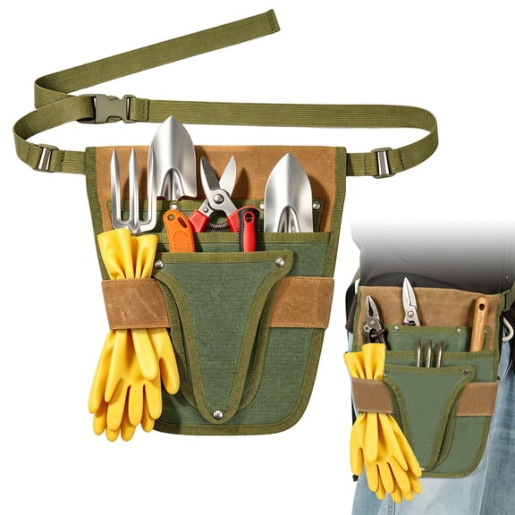Gardening Tool Belt, Canvas Garden Tool Pouch with 7 Pockets, Adjustable Waist Strap, Garden Tool Bag for Women & Men