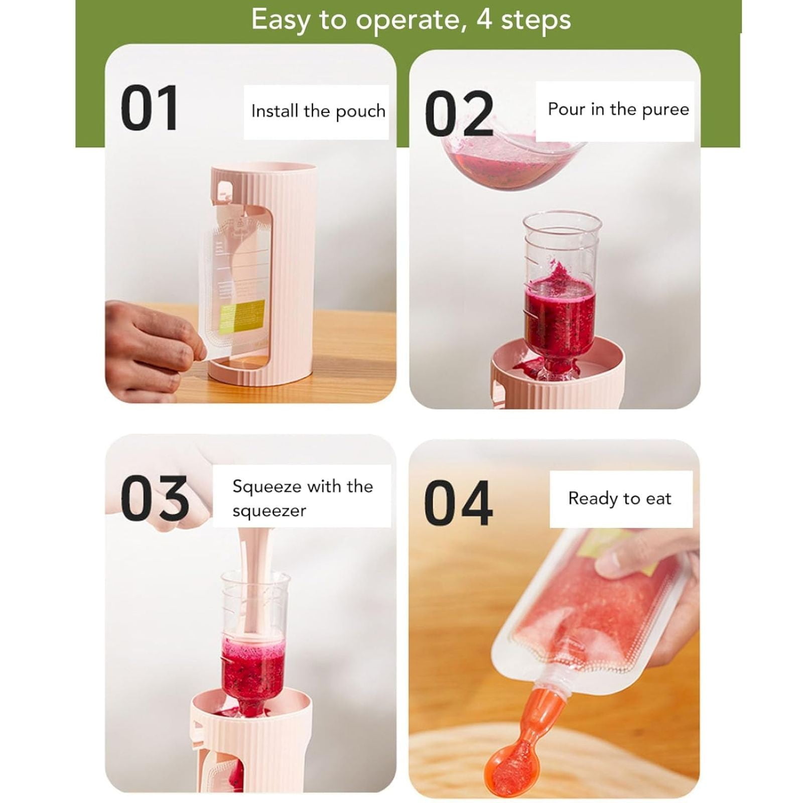ZMKIAG Homemade Baby Food Pouch, Baby Food Storage Kids Squeezable Pouch, Reusable Baby Food Refillable Kit, 10pcs 118ml Baby Food Filling Maker for Baby Food Puree Storage and Snack Food Pouches