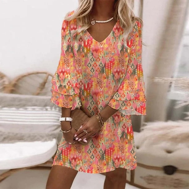 WILLBEST Vestidos Casuales Para Mujer Verano Vestido Estampado Fluido Informal Para Mujer Para Primavera Verano Cómodo Ajuste Holgado Versátil Ropa De Playa Para El Hogar