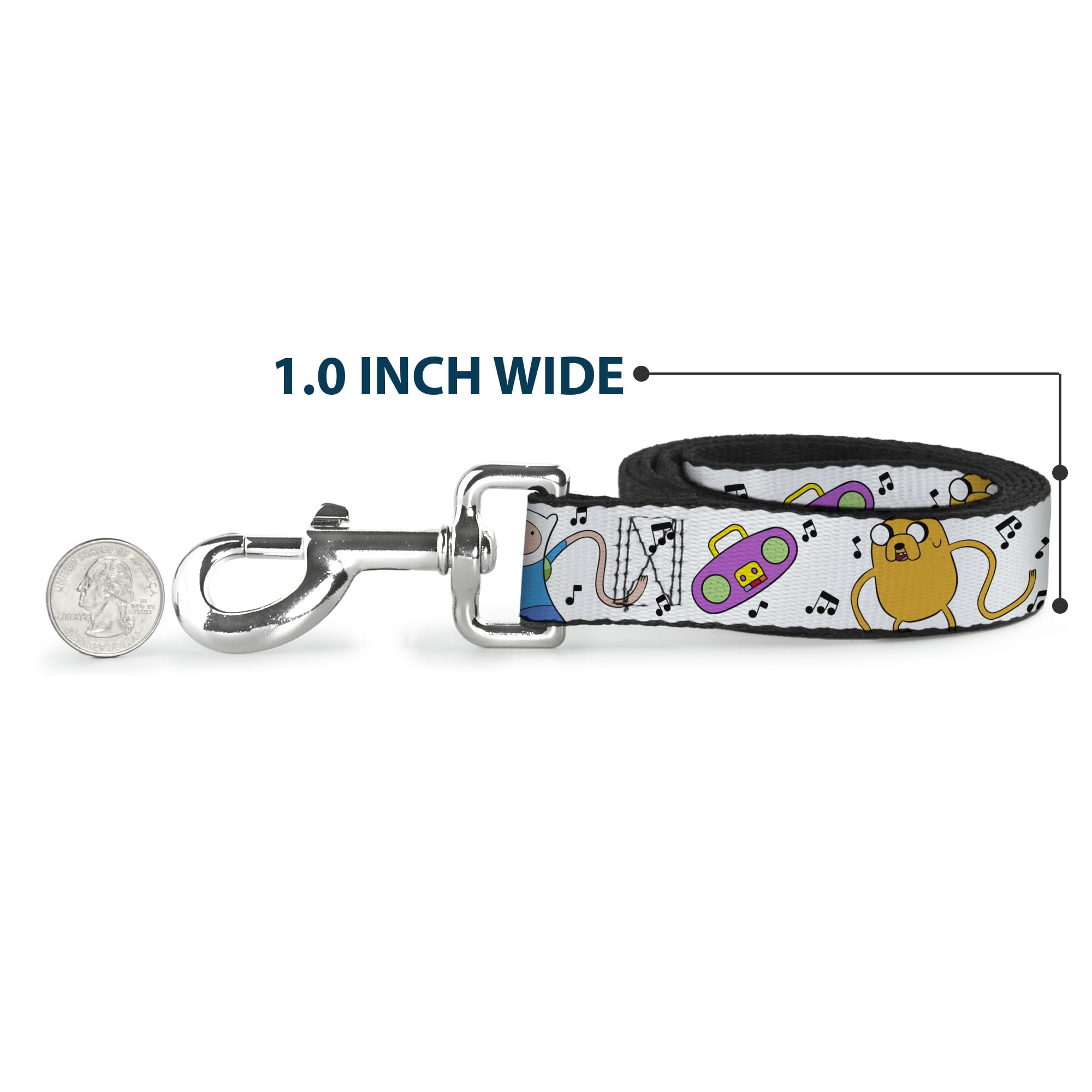 Cartoon Network Pet Leash, Dog Leash, Adventure Time Finn and Jake Long Arms Dancing Pose White, 6 Feet Long 1.0 Inch Wide
