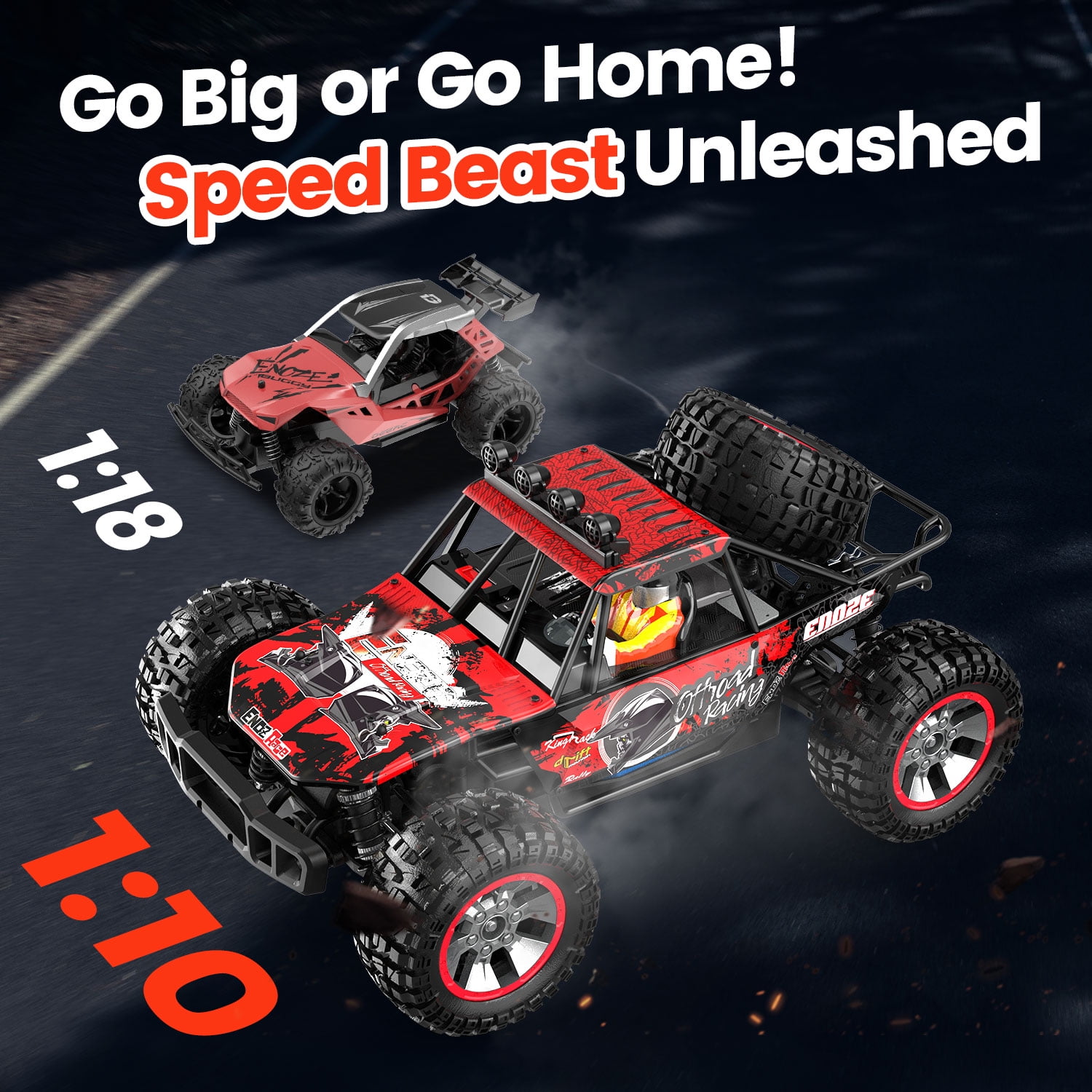 JoyStone 1:10 Large RC Car 35+MPH Hobby Grade Fast RC Truck with Lights, 4WD All Terrain off Road Monster Truck Electric Vehicle with 2 Batteries for Adults Boys, Red