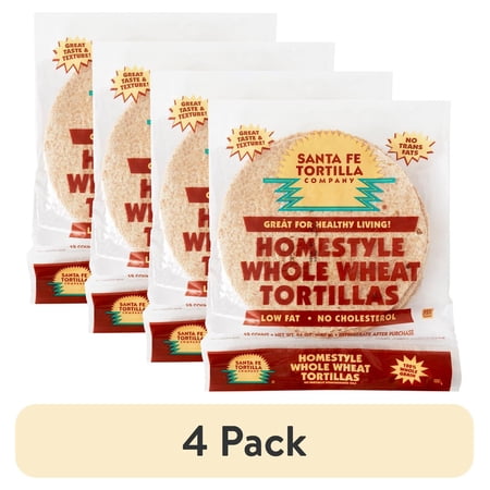 (4 pack) Santa Fe Tortilla Company 8" Homestyle Whole Wheat Flour Tortillas, 12 Count (24 oz)