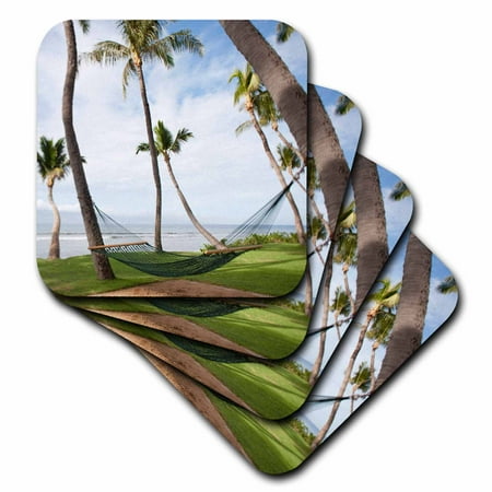3dRose Hammock under Hawaiian palm trees, Maui, Hawaii - US10 JGS0038 - Jim Goldstein, Soft Coasters, set of 4