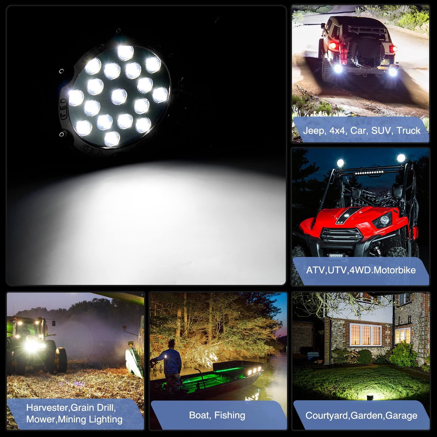 Nilight LED Light Bar 2PCS 7Inch 51w Spot Round Led Off Road Lights Fog Light Driving Lights Roof Bumper Light Bars for Trucks Boat Lights, 2 Years Warranty