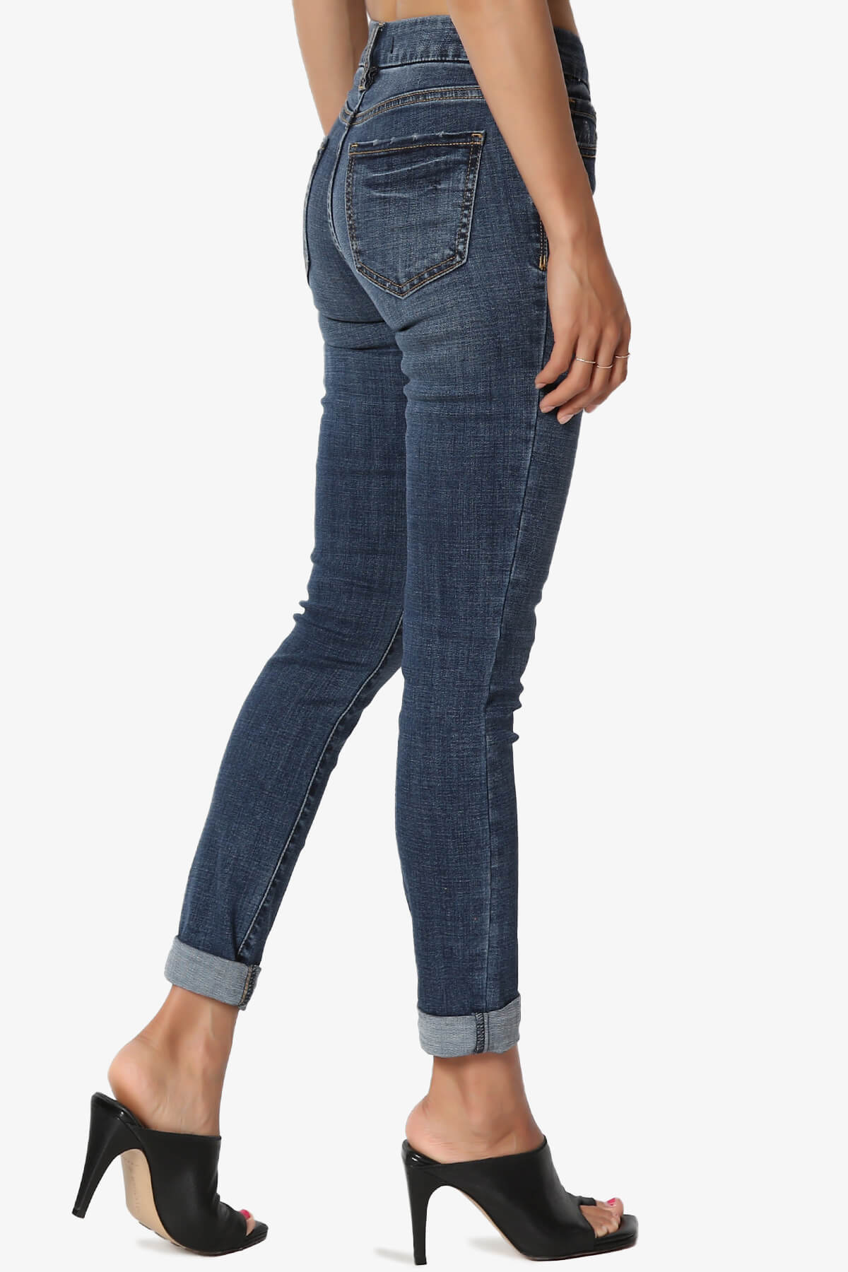 TheMogan Women's 0~3X Roll Up Mid Rise Dark Vintage Wash Tencel Denim Skinny Jeans - image 4 of 7