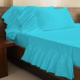 thumbnail image 2 of 4 Piece Corner Ruffle Sheet Set, 6" Inch Corner Ruffle On Flat Sheet And Pillowcases, 15 Inch Deep Pocket, 100% Egyptian Cotton, 800 TC, Queen Size, Solid Turquoise Blue, 2 of 6