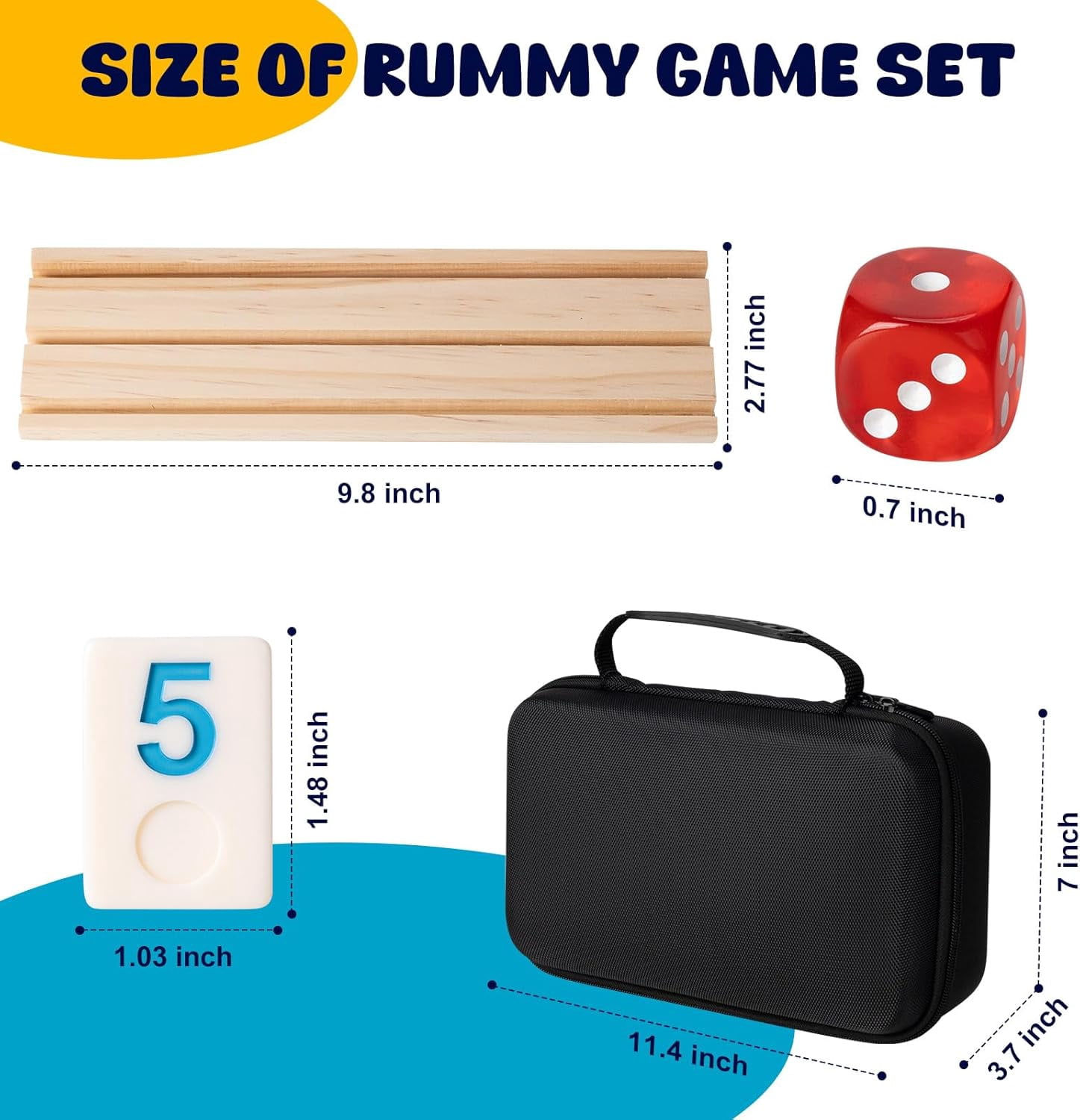 WAAYEE Rummy Cube Game Set, Classic Family Board Game, 106 Rummy Tiles with 4 Wooden Racks, Portable Carrying Case, 1 Pack