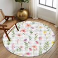 thumbnail image 2 of Round Rugs 5Ft, Pink Spring Floral Round Area Rug Washable Indoor Throw Carpet, Flowers Botanical Elegant Grey Checkered Soft Non Slip Circle Rug for Cabinet Bathroom Home Decor Aesthetic, 2 of 8