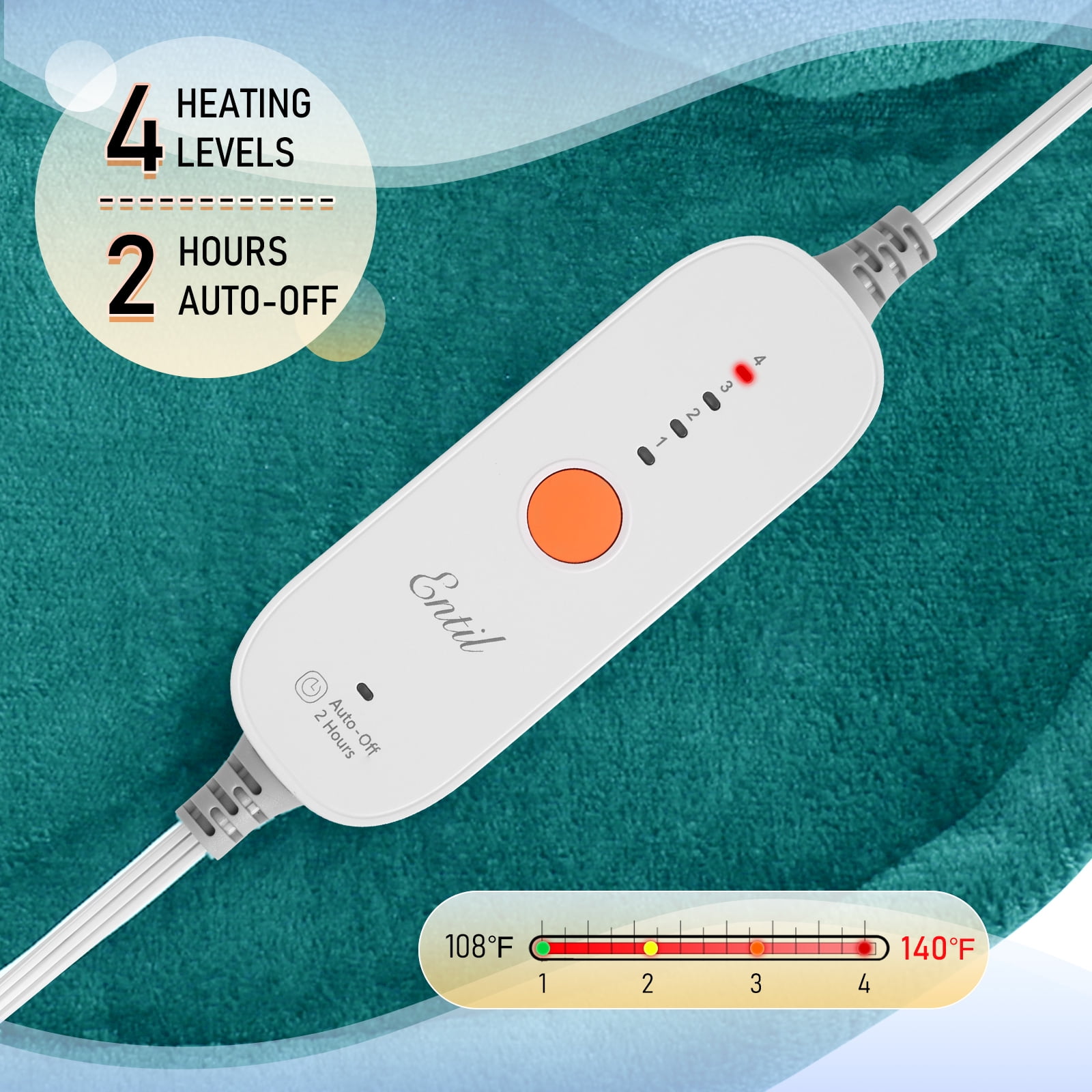 Entil Widen Heating Pad for Shoulder and Back with 4 Heating Levels, 2H Auto-off, 25" x 26", Green
