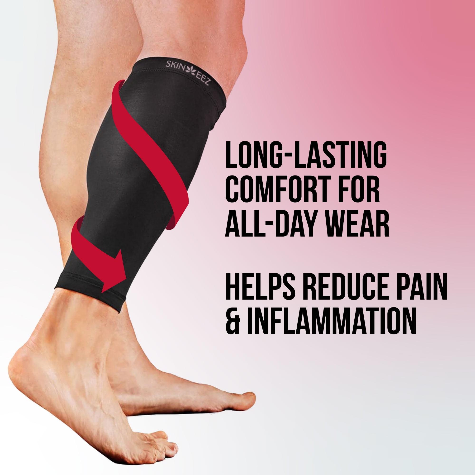 (3 pack) Skineez Hydrating Moderate Compression Calf Sleeve, Size L/XL, Black
