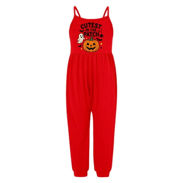 TIWEKE Barboteuse d'Halloween pour Filles Combinaison Imprimé Citrouille Mignon Tenue de Jeu Robe de Fête, Taille 1-2 Ans