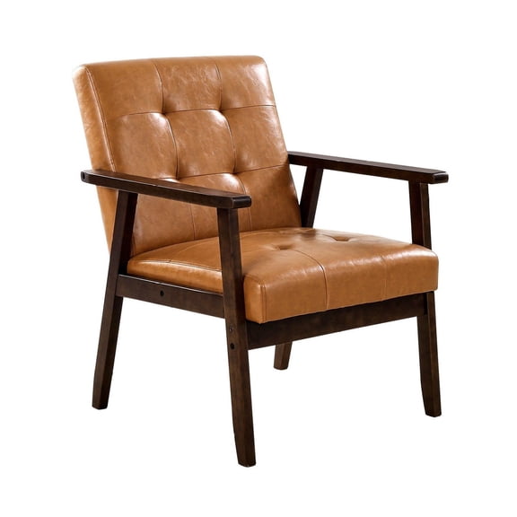 Mid-Century Modern Accent Chair PU Leather Armchair with Solid Wood Frame