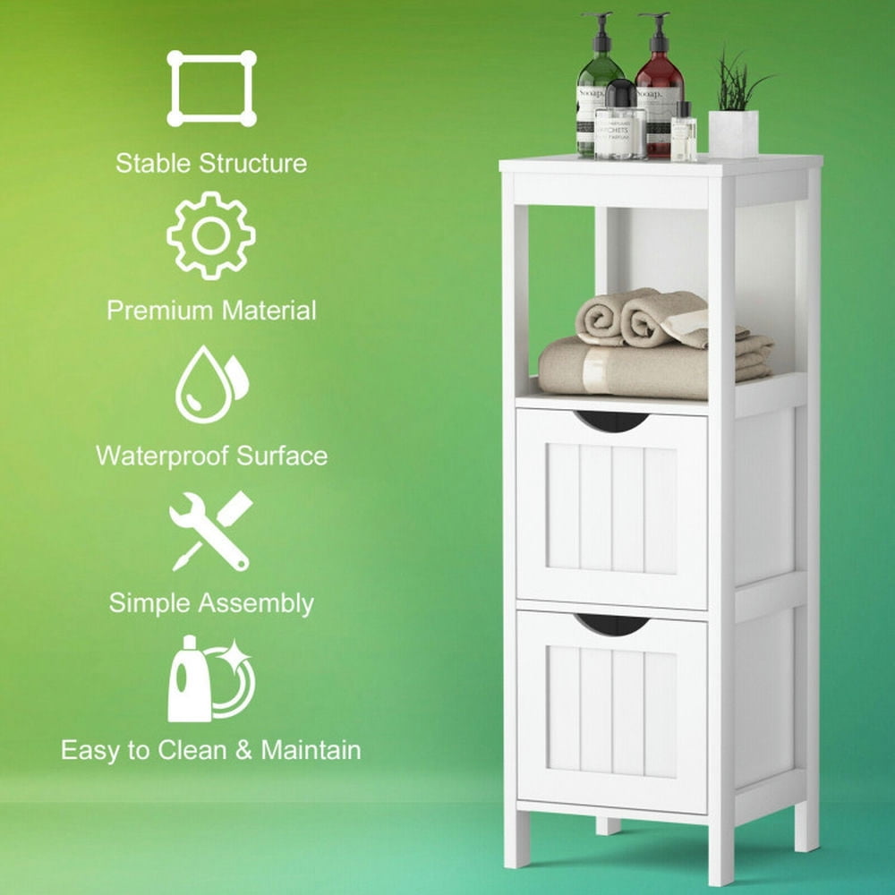 Finihen Storage Cabinet, Floor Cabinet, Floor Multifunction Bathroom Storage Organizer Rack with 2 Drawers, for Bathroom, Living Room, Bedroom, Kitchen, White