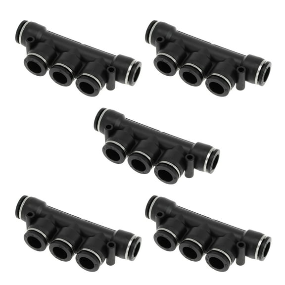 Unique Bargains Push to Connect Air Fittings 1/2" Five Way Air Line Quick Connector Plastic 5 Pcs Black Silver Tone
