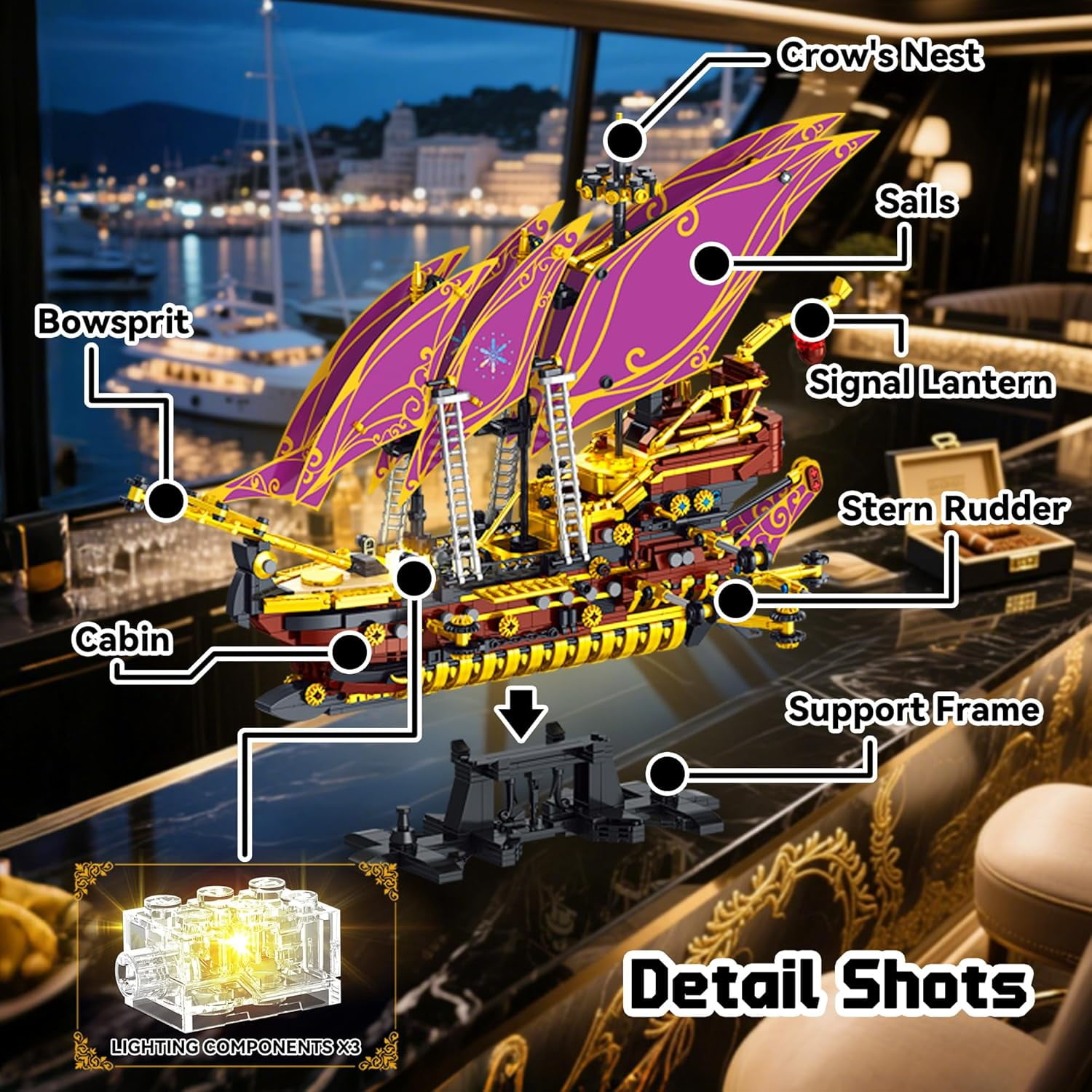Honchoes Pirate Ship Building Set with LED Compatible with Lego Ship Model Toy for Adults Boys 2285 Pcs
