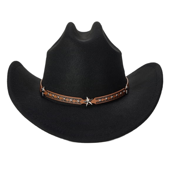 RUINIXCW Western Style Cowgirl Cap Leather Belt Decorated Wide Brimmed Fedora Hat