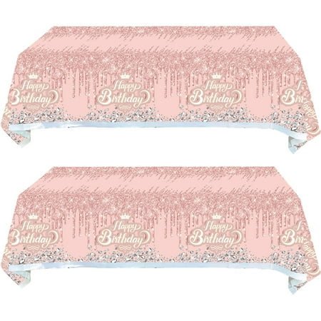 

Hqyybf 2Pack Pink Rose Gold Table Cover Decorations Pink Rose Gold Party Tablecloth Glitter Diamond