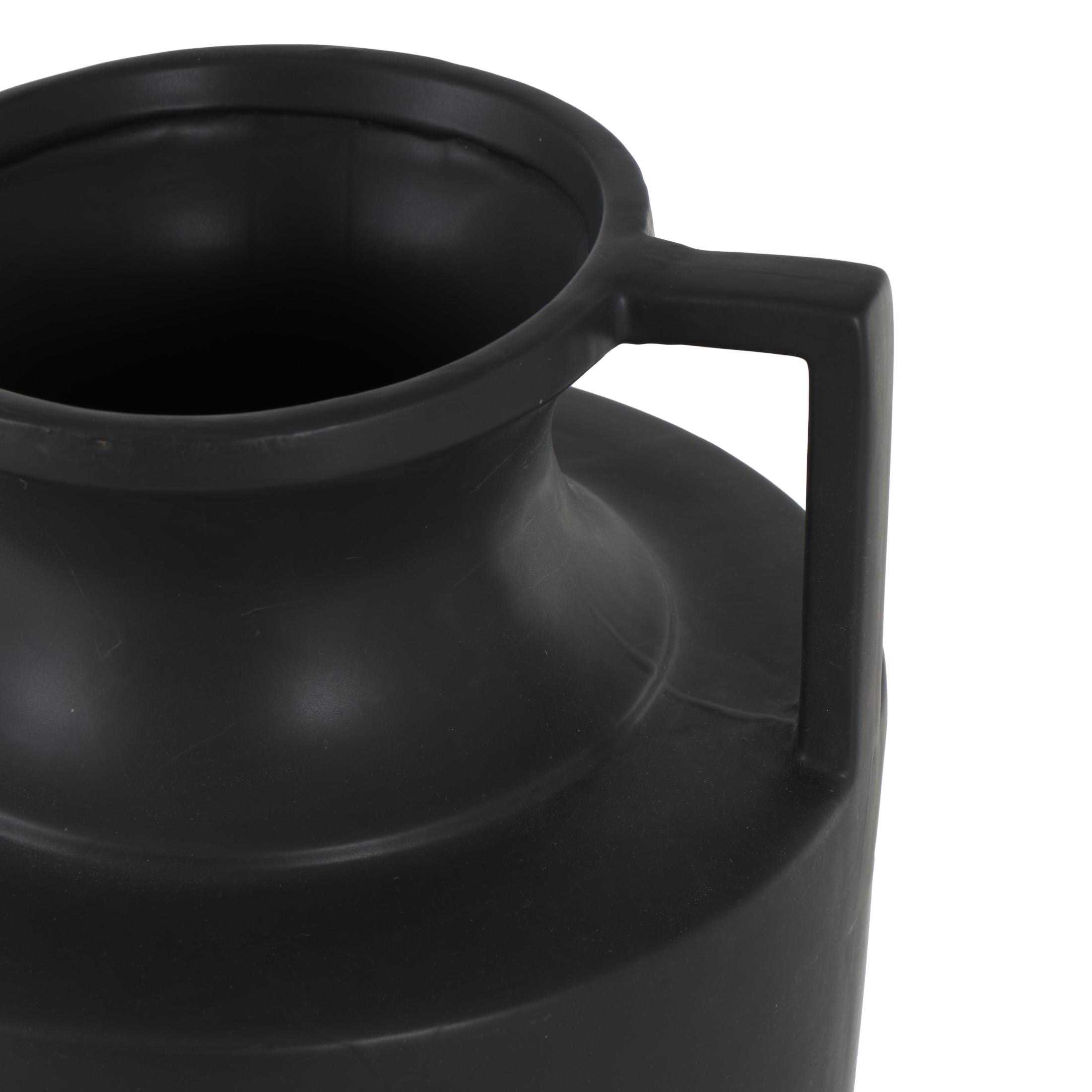 DecMode 22" Sleek Amphora Black Ceramic Vase with Handles