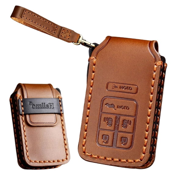 Leather Key Case Fit for Honda Odyssey Civic Pilot Keychain Remote Key Fob Cover Key Shell Protector 6 Button Case Holder Protector Keychain