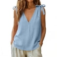 thumbnail image 4 of ClodeEU Women's V Neck Sleeveless Tie-Shoulder Blouse ,Loose Fit Casual Summer Top Blue,Women's Plus XXL, 4 of 8