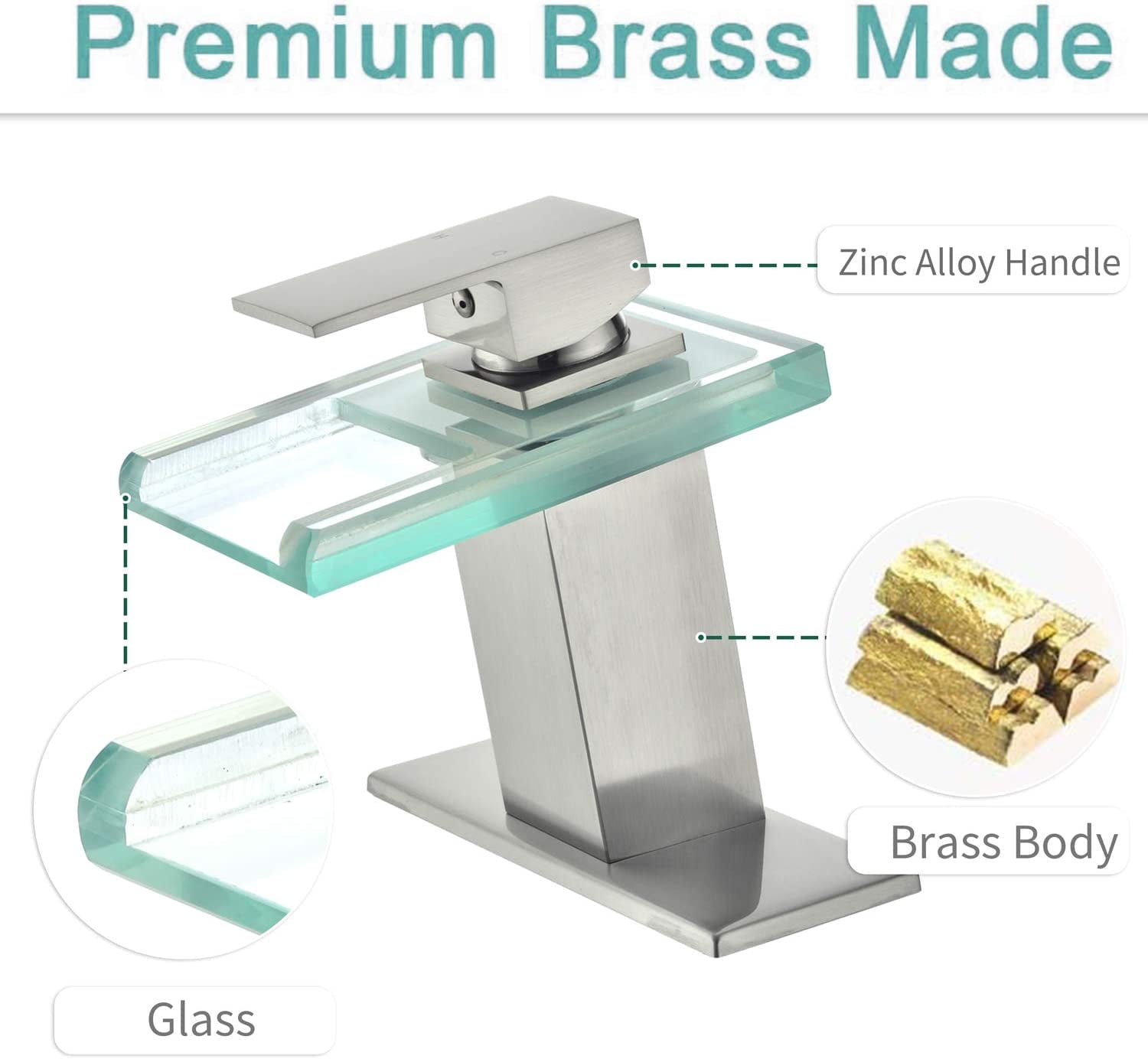 Brushed  Nickel  LED Bathroom Sink Faucet Chrome Waterfall Single Hole Handle Vanity Faucet