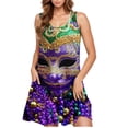 thumbnail image 5 of ZQUUVOU Women's Carnival Print Dress Plus Size Sleeveless Round Neck Mini Length Loose Party Outfit Festive Purple A, 5 of 5