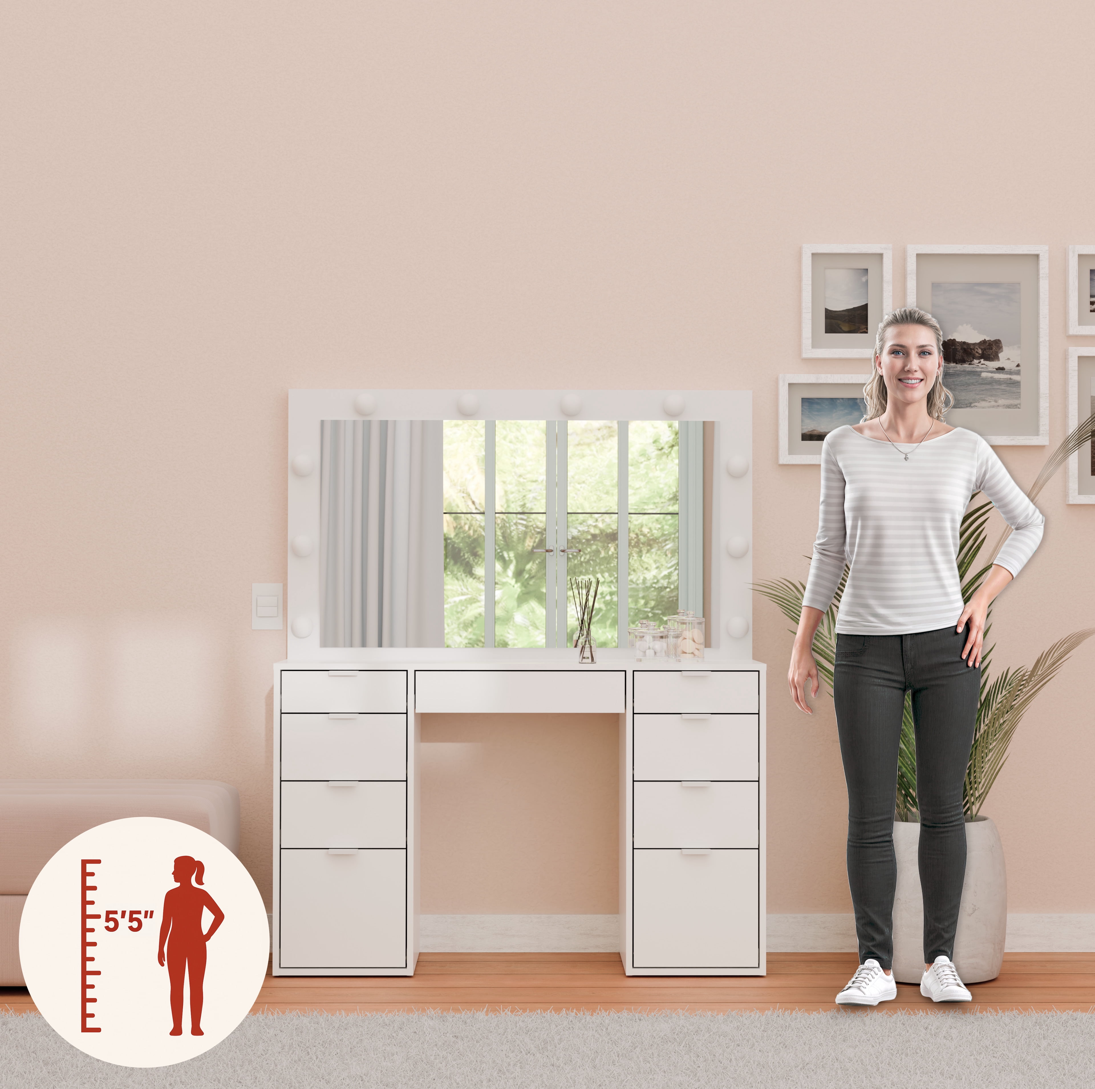 Kappesberg Gigi Vanity Table: Style, Functionality, and Organization for Your Space, for Adults and Teens - White