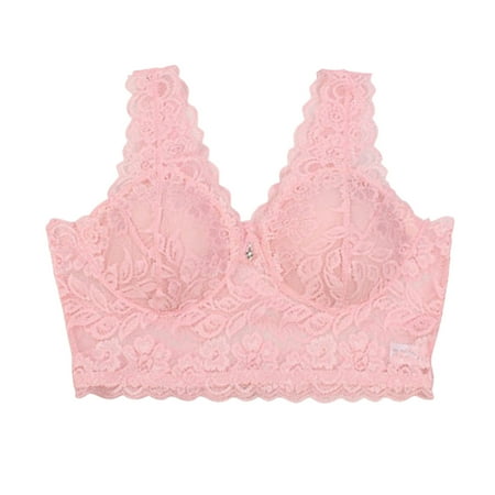 

Bras For Women No Underwire Large Size Lace No Steel Ring Printed Floral Underwear Pink Sports Bra XL