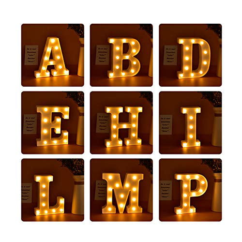 White I ODISTAR LED Light Up Marquee Letters Battery Powered Sign Letter 26 Alphabet with Lights for Wedding Engagement Birthday Party Table Decoration bar Christmas Night Home,9’’