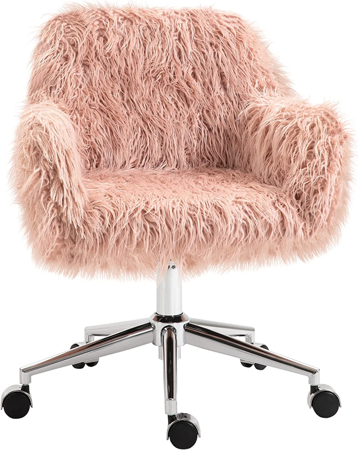 Faux Fur Desk Chair, Swivel Vanity Chair with Adjustable Height and Wheels for Office, Bedroom