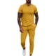 thumbnail image 1 of Traje de ocio para hombre, cuello vuelto, cintura con cremallera, Color puro, manga corta, pantalones largos, chándal, amarillo, 3XL, 1 of 6