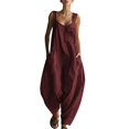 thumbnail image 2 of Women's Sleeveless Jumpsuit, Loose Fit Cotton Linen Overalls with Pockets, Casual Summer Streetwear Jumpsuit, One Piece Romper for Everyday Outfits​-Wine, 2 of 5