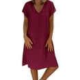 thumbnail image 1 of Kcodviy Robe Midi en Lin Style Été pour Femme Feminino Robe T-Shirt Coton Décontractée Robe Maxi Été Grande Taille Robe pour Dames, 1 of 1