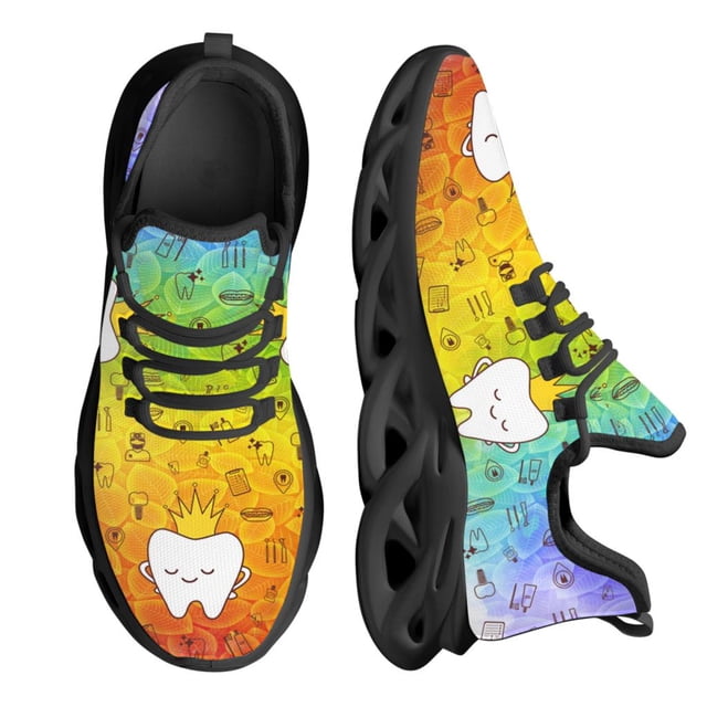 Zapatos planos con estampado divertido de dientes de dentista para mujer, zapatillas azules con cordones, calzado transpirable de verano para adolescentes.