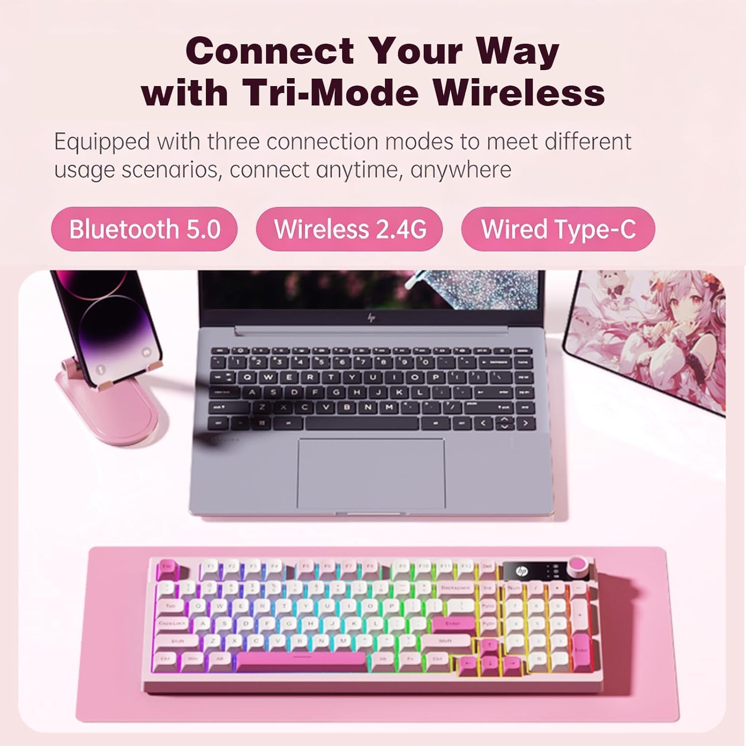HP K500F Wireless Gaming Keyboard, RGB Backlit, Pink photo 6