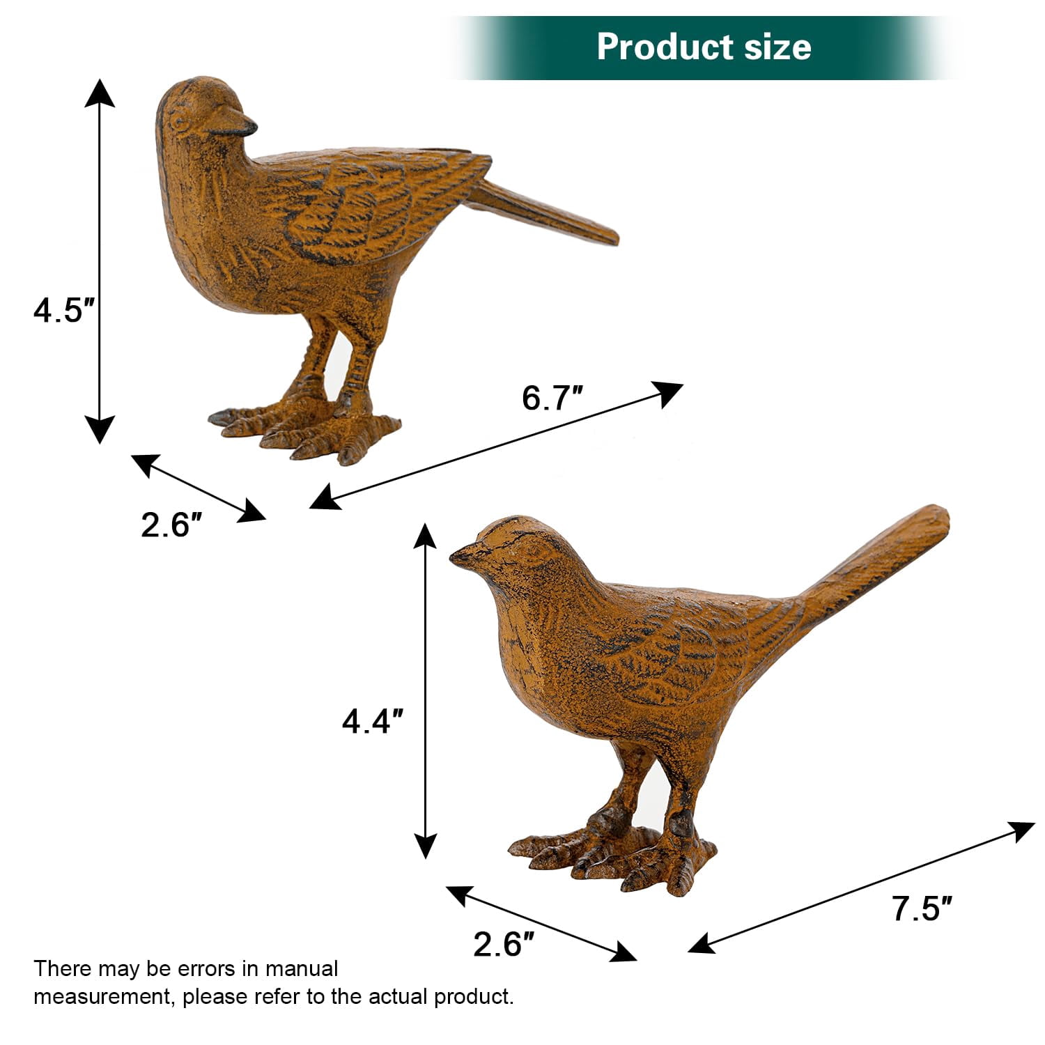 Sungmor Cast Iron Bird Statues Set of 2, Vintage Animal Collection Figurines, Home Office Table Decor, Paperweight, Doorstop, Garden Lawn Cute Ornament, Rust Finish