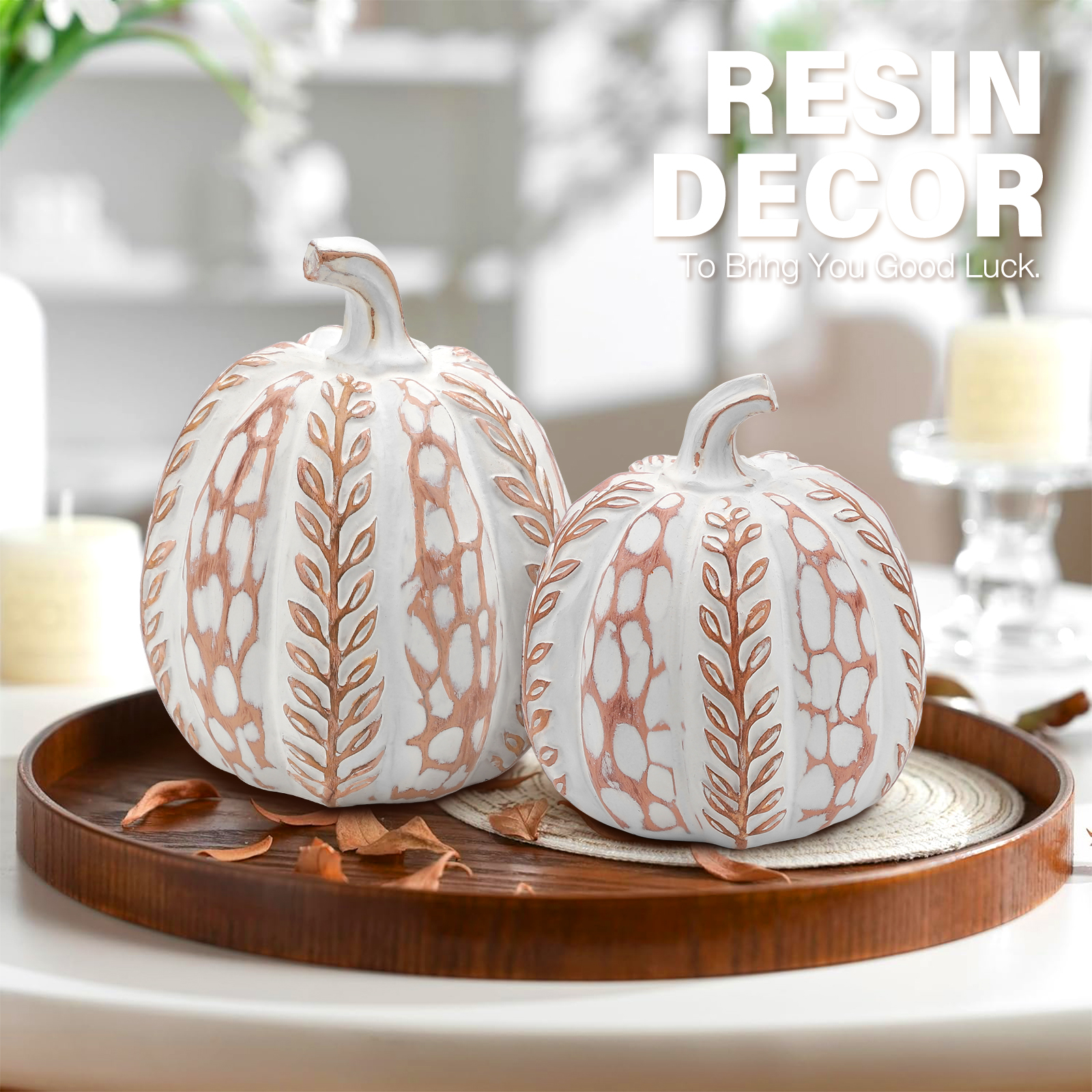 Ayieyill 2 Pc Resin Pumpkin Figurines, Fall Autumn Decorations photo 3