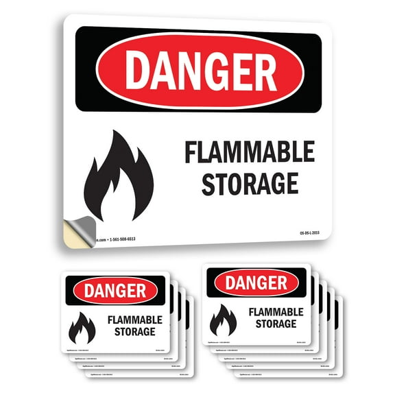Flammable Storage OSHA Danger Vinyl Decal Label 24 Inch x 18 Inch - 10 Pack