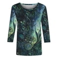 thumbnail image 4 of Tunic Blouse for Women Crewneck 3/4 Sleeve Vintage Casual Loose Fit Ornamental Filigree Print Soft Stretchy Lightweight Fashion Pullover Summer Fall Tops, 4 of 5