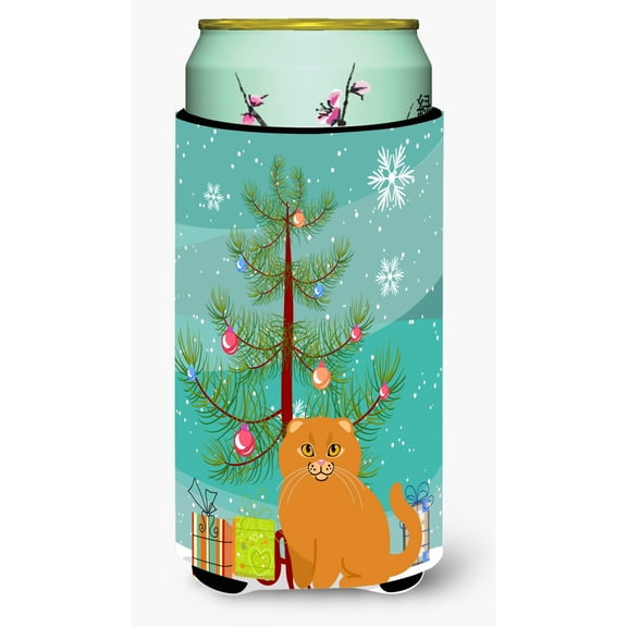 Carolines Treasures BB4428TBC Scottish Fold Cat Merry Christmas Tree Tall Boy Beverage Insulator Hugger  Tall Boy