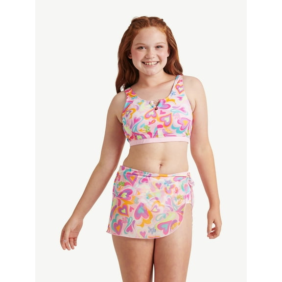Justice Care Bears 3-Piece Bikini with Cover Up Skirt Swimsuit, Sizes 5-18