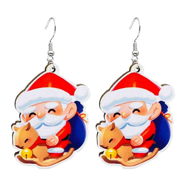 Árbol de Navidad Luces Pendientes de Madera Conjunto con Santa Claus Enano Muñeco de Nieve Colgantes, Aleación Acrílico Ligero Regalo de Fiesta para Mujeres, Niña