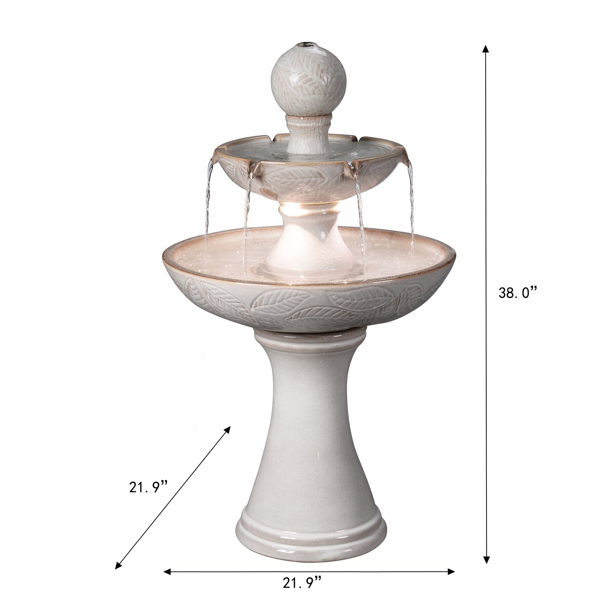 Enchanting Ivory 2 Tier Ceramic Fountain with Lights: Serenity in Every Cascade