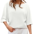 thumbnail image 3 of Half Sleeve Solid Color Women Casual Oversize Knit Pullover Sweater, 3 of 6
