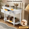 thumbnail image 5 of EUROCO 36" Retro Console Table with Drawer,Solid Wood Entryway Table Sofa Table with Open Storage Shelf and Corner-Curved Design for Entryway, Hallway and Living Room,White, 5 of 7