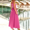 thumbnail image 5 of Maxi Dresses for Women 2025, Woman Fashion Comfortable Summer Solid Color Pocket Sleeveless Round-Neck Dress(Hot Pink,S), 5 of 8