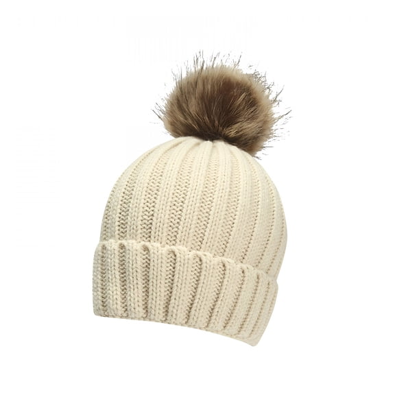 TELOLY Kids Boys & Girls Winter Soft Warm Knitted Beanie Hat with Faux Fur Pom Pom for Ages 4-12