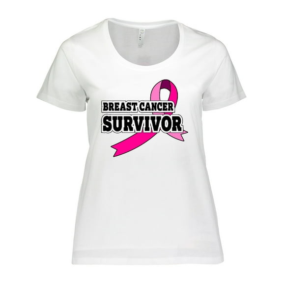 Inktastic Breast Cancer Survivor with Pink Ribbon Women's Plus Size T-Shirt