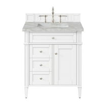 James Martin Vanities 30" Single Vanity, Bright White, w/ 3 CM Victorian Silver Quartz Top