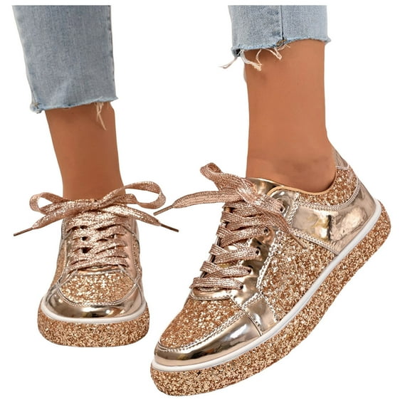 Sparkly Sequin Low Top Fashion Sneakers for Women Bling Glitter Metallic Lace up Platform Casual Flat Walking Shoes